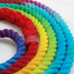 Long Playground Jump Rope, Rainbow Dyed with Hand-Spliced Center Weight and Looped Handles, Single or Pair (Double Dutch)