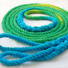 Long Playground Jump Rope, Green and Turquoise Dyed with Hand-Spliced Center Weight and Looped Handles, Single or Pair (Double Dutch)