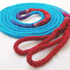 Long Playground Jump Rope, Turquoise and Red Dyed with Hand-Spliced Center Weight and Looped Handles, Single or Pair (Double Dutch)