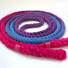 Jump Rope, Purple Blue and Pink Dyed with Hand-Spliced Handles, Sizes 6.5, 7, 8 and 9 feet