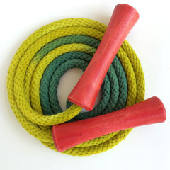 Jump Rope, Chartreuse and Forest Green Dyed with Red Wooden Handles, Sizes 6.5, 7, 8 and 9 feet