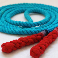 Jump Rope, Turquoise and Red Dyed with Hand-Spliced Handles, Sizes 6.5, 7, 8 and 9 feet
