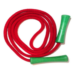 Jump Rope, Bright Red Dyed with Green Wooden Handles, Sizes 6.5, 7, 8 and 9 feet