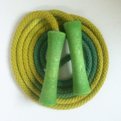 Jump Rope, Chartreuse and Forest Green Dyed with Green Wooden Handles, Sizes 6.5, 7, 8 and 9 feet